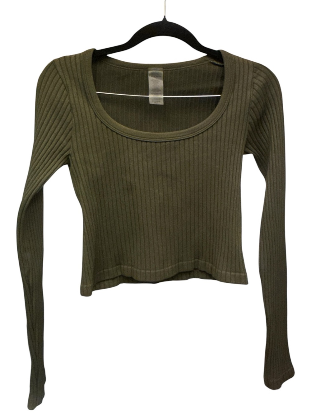 Love Poem Olive Green Ribbed Crop Top Long Sleeve Scoop Neck M/L